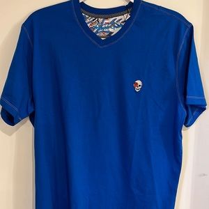 Robert Graham Kelso Cobalt Blue V-Neck Tee Shirt Size L